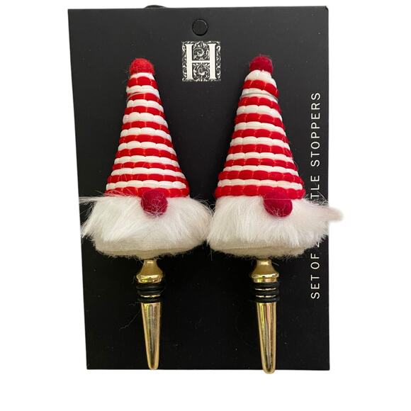 Set of 2 Christmas Bottle Stoppers Holiday Red & White Peppermint Stripe New - Picture 1 of 8